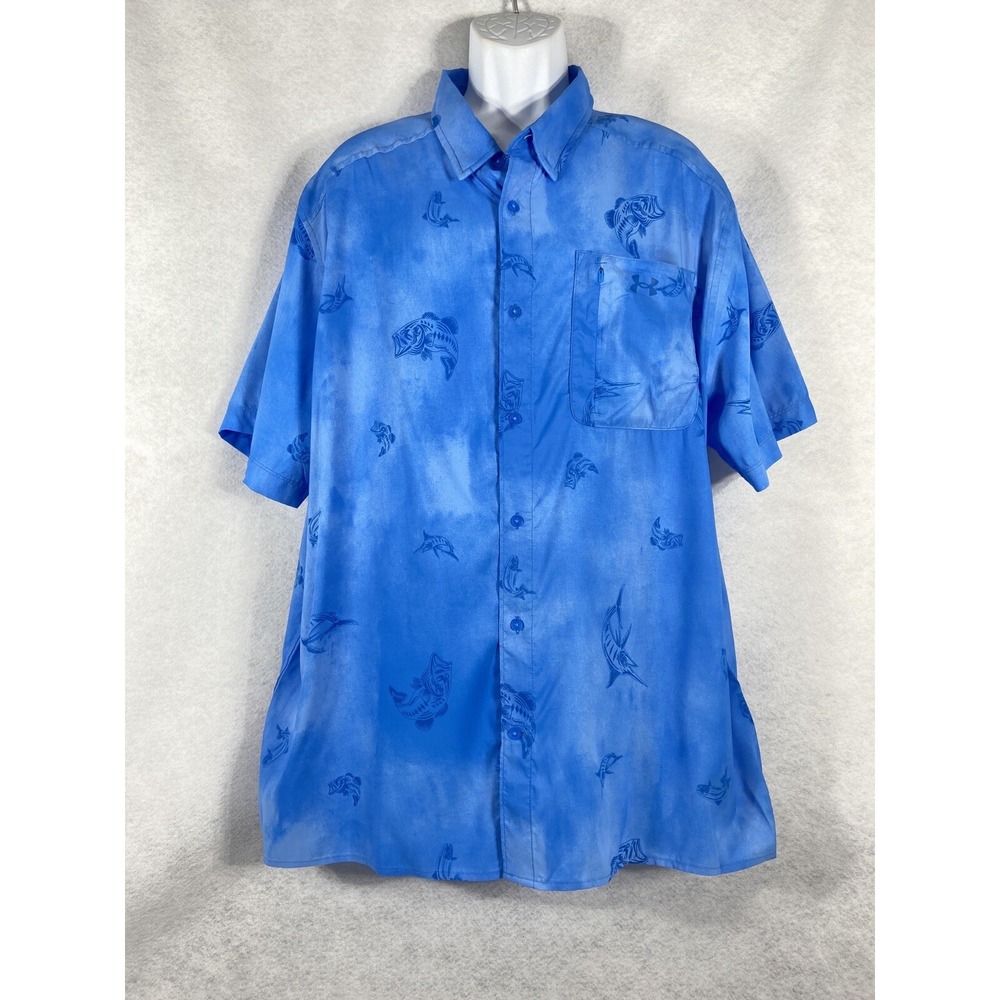 Under Armour Shirt Mens 3XL Blue UA Dockside SS Novelty Button Up Short Sleeve